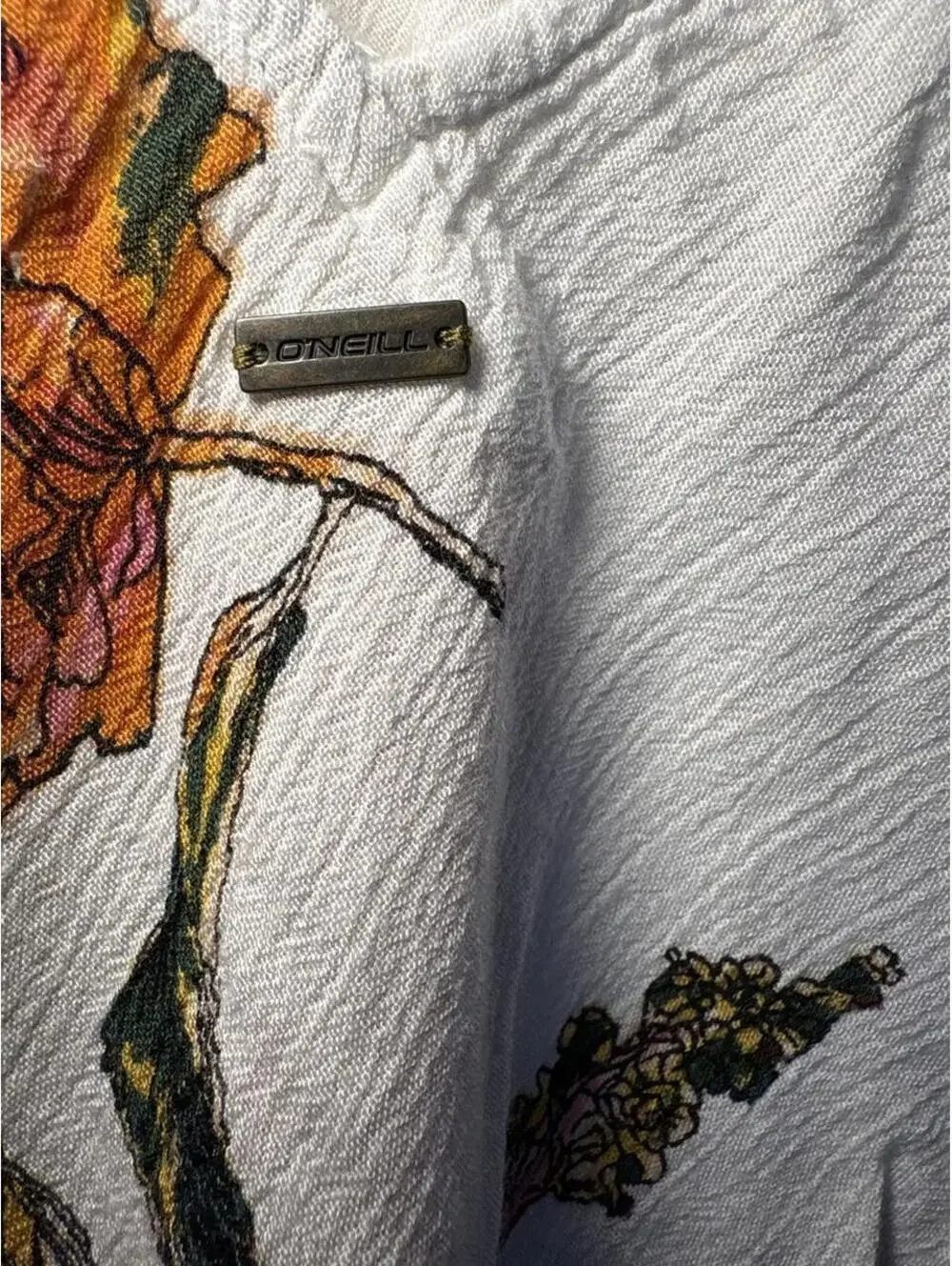 O'Neill white floral viscose tank top with pink, orange, and green flowers